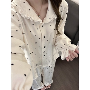 波点HelloKitty德绒睡衣女款秋冬新款大码保暖长袖长裤家居服套装