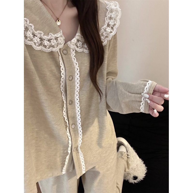 法式少女甜美蕾丝花边德绒睡衣女