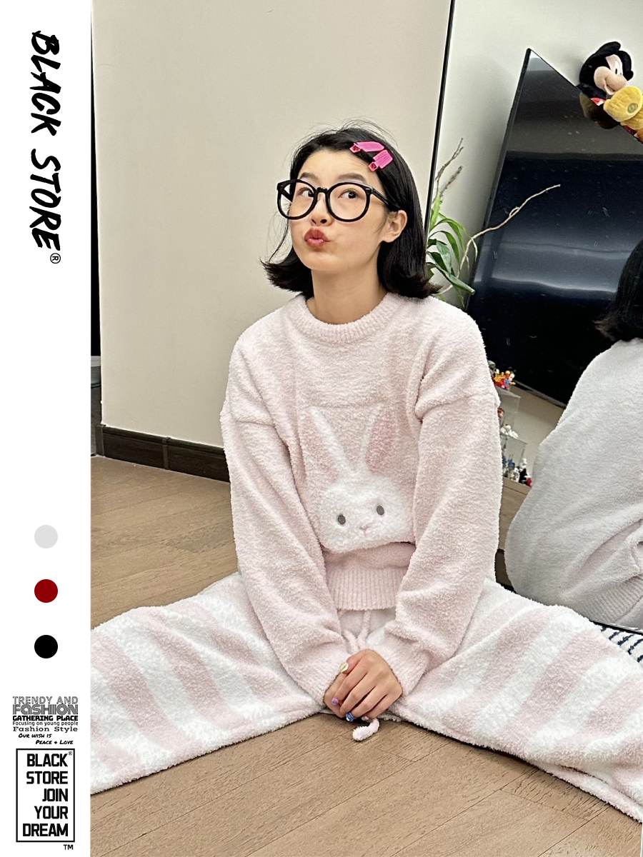 甜美少女软糯兔子针织睡衣女冬