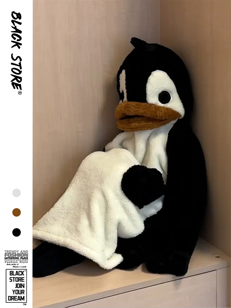 여성을위한 소녀의 귀여운 펭귄 후드 산호 벨벳 잠옷 겨울 새 스타일 플러스 벨벳 두꺼운 플러시 잠옷 홈 잠옷