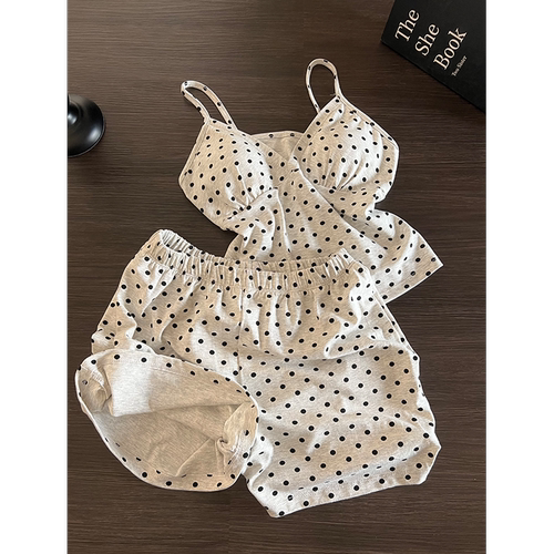 纯欲简约波点带胸垫吊带睡衣套装