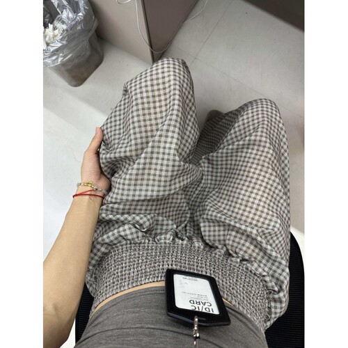 韩系慵懒风格纹阔腿睡裤长裤