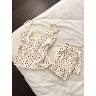 法式少女碎花蕾丝边吊带睡衣女夏季新款V领背心短裤家居服两件套