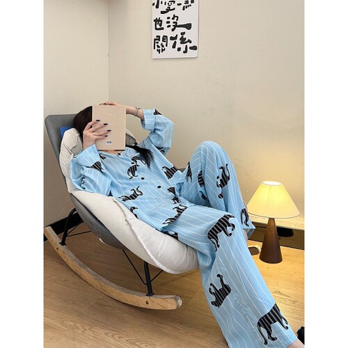 夏季女士慵懒感设计印花棉绸睡衣
