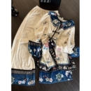 大码 国风新中式 套装 古风长袖 家居服 复古花卉金丝绒睡衣女秋冬新款