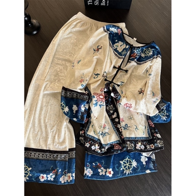 国风新中式复古花卉金丝绒睡衣女