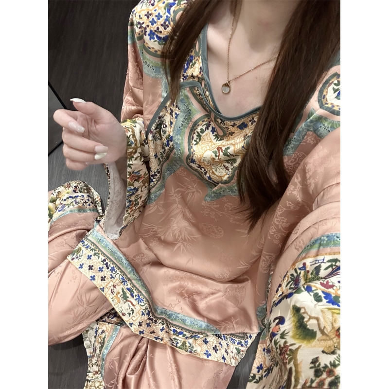 国风新中式复古銮金汉服睡衣女款
