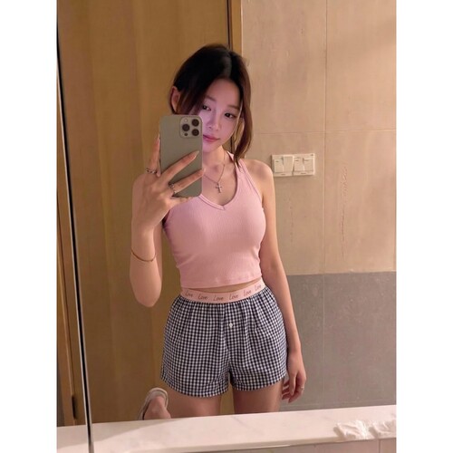 夏日甜美粉色工字背心睡衣女夏