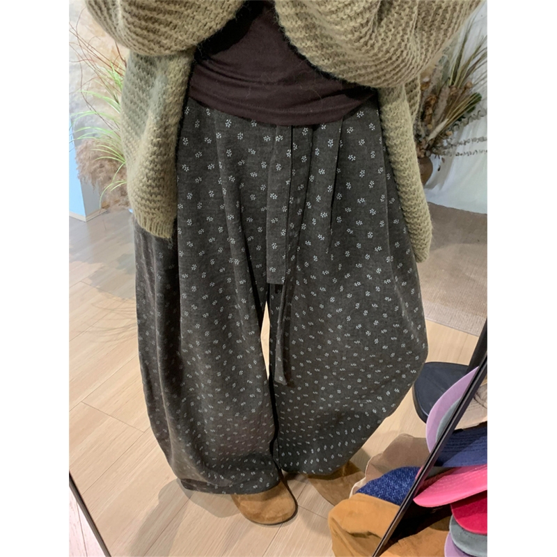 法式慵懒风复古碎花休闲德绒睡裤