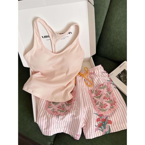 粉色甜美带胸垫吊带睡衣女夏季
