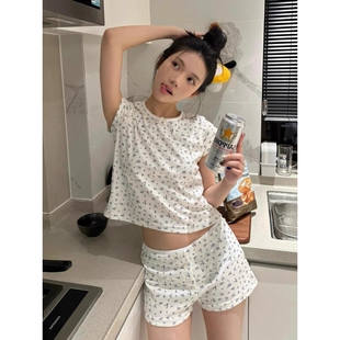 睡衣女款 修身 韩风甜美少女小碎花短袖 2025新款 T恤短裤 家居服套装
