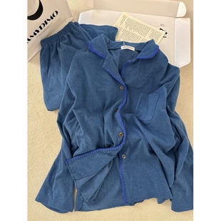 冬 显白高级感蓝色德绒长袖 睡衣女款 春秋季 双面磨毛保暖家居服套装