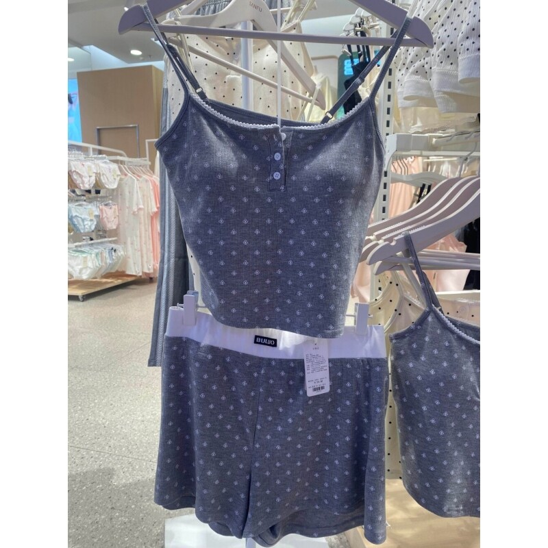 甜美小碎花带胸垫吊带睡衣女春夏2026新款宽松背心短裤家居服套装