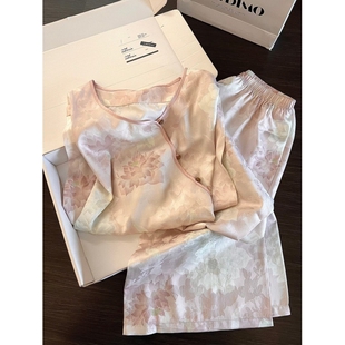 新中式国风温婉盘扣冰丝长袖睡衣女士春夏新款复古气质家居服套装