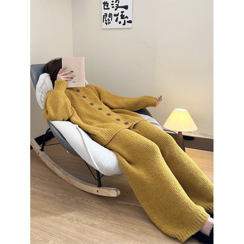 韩系简约大码半边绒睡衣女冬季新款保暖针织开衫家居服套装可外穿,女士内衣/男士内衣/家居服,睡衣/家居服套装,淘宝优惠券,粉丝福利购,淘宝优惠卷