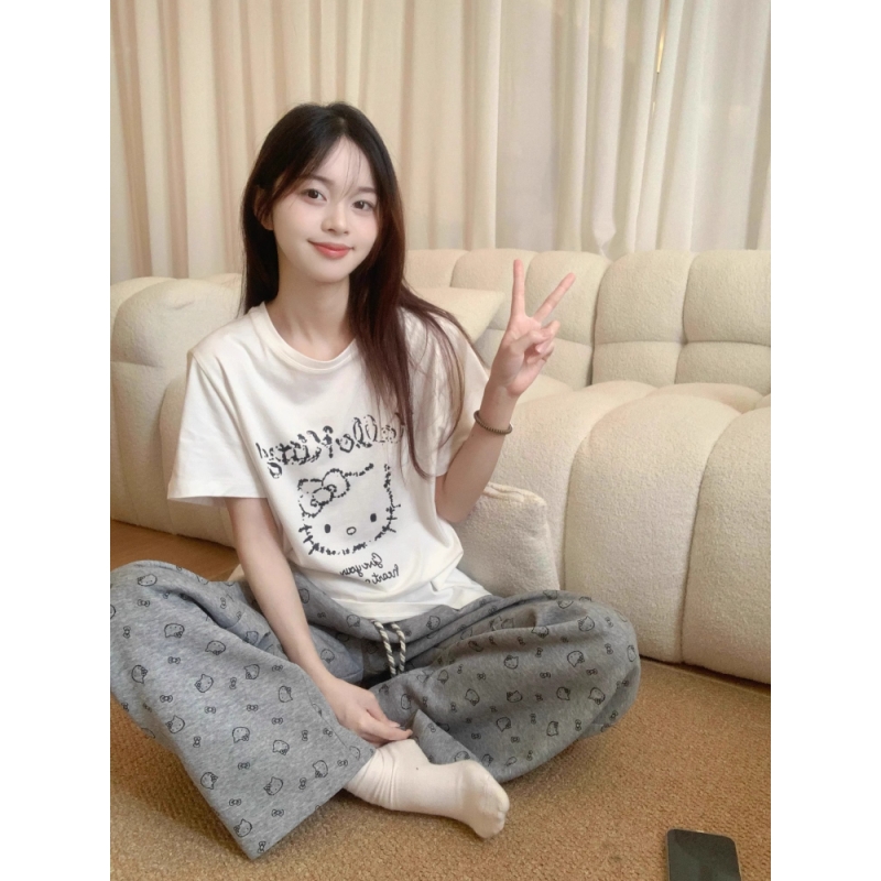 少女可爱凯蒂猫短袖睡衣女家居服