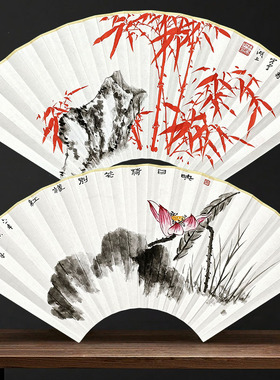 手绘扇面水墨兰竹仿潘天寿95寸16