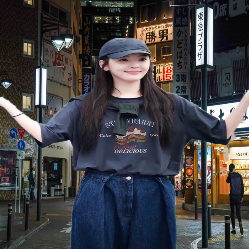 日本代购章若楠同款短袖T恤女夏季2025新款纯棉韩版宽松上衣潮服