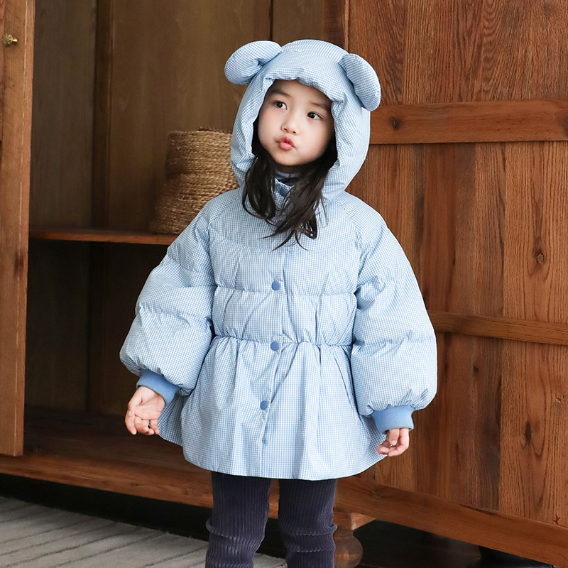 宝宝格子印花羽绒服中长款裙型2025冬季女童中小童2-8岁加厚外套