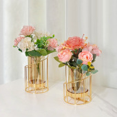 北欧创意轻奢金属玻璃花瓶餐桌铁艺花瓶装 饰家居客厅干花插花摆件