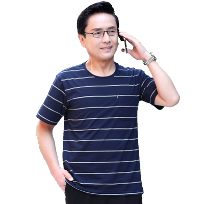 纯棉短袖爸爸装圆领中年男士汗衫