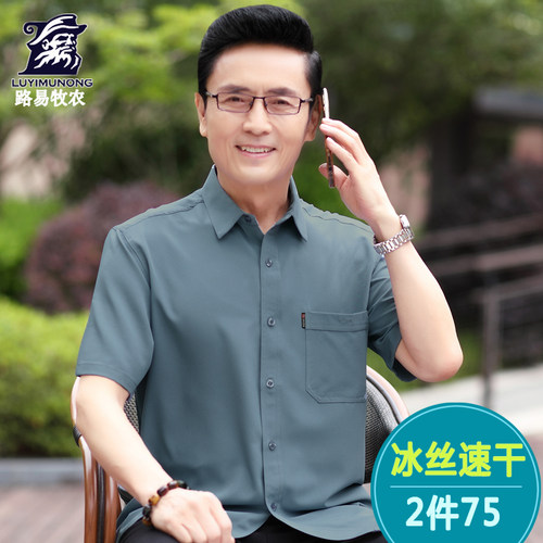 尖领短袖商务休闲衬衫爸爸夏装