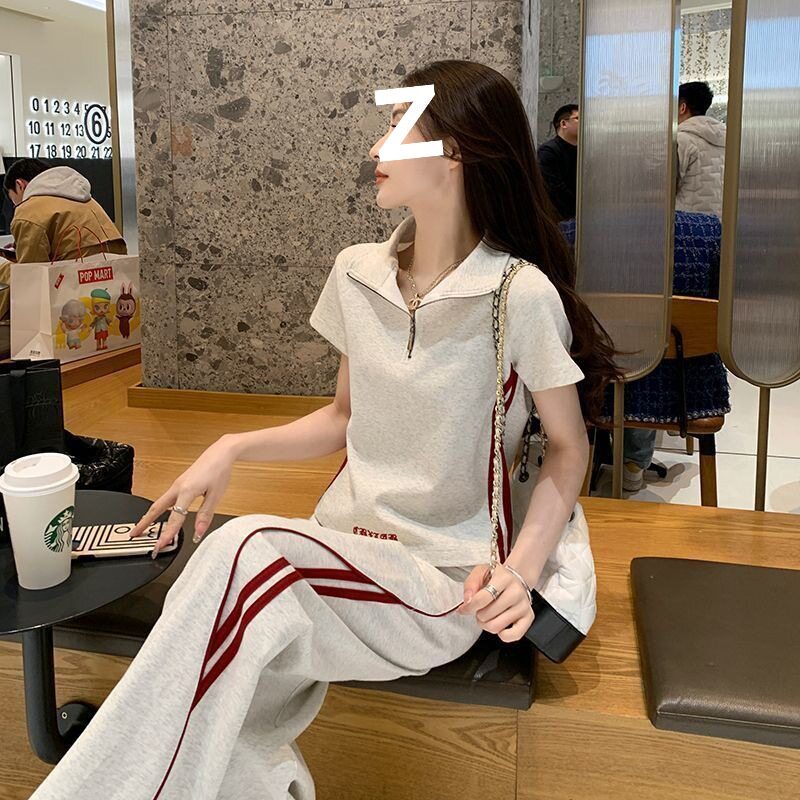 大码洋气短袖上衣阔腿裤