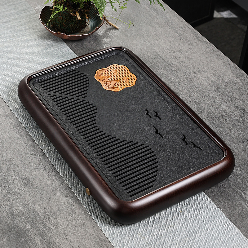 实木茶盘家用盛水小茶台乌檀木客厅简约花梨木茶海干泡台蓄水托盘