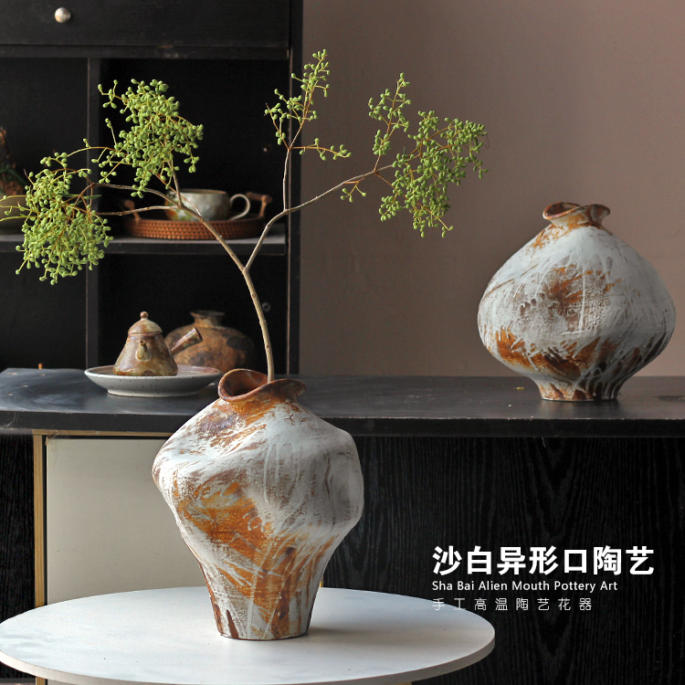 复古创意手工异形小口侘寂风民宿酒店软装摆件景德镇陶瓷罐花瓶器