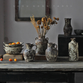 饰水培插花复古侘寂 装 景德镇陶瓷花瓶摆件日式 民宿酒店玄关新中式