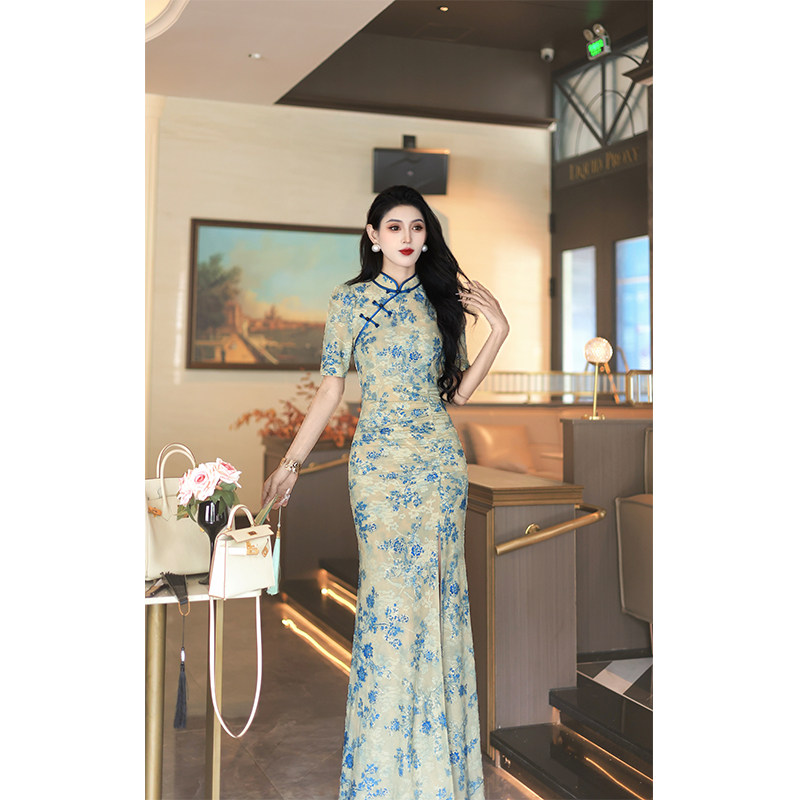 尤克菲儿 轻奢高定网布植绒烫金印花气质优雅新中式旗袍,女装/女士精品,旗袍,淘宝优惠券,粉丝福利购,淘宝优惠卷