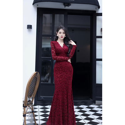 【尤克菲儿】原创设计高定轻奢蕾丝植绒裙法式名媛包臀亮片连衣裙