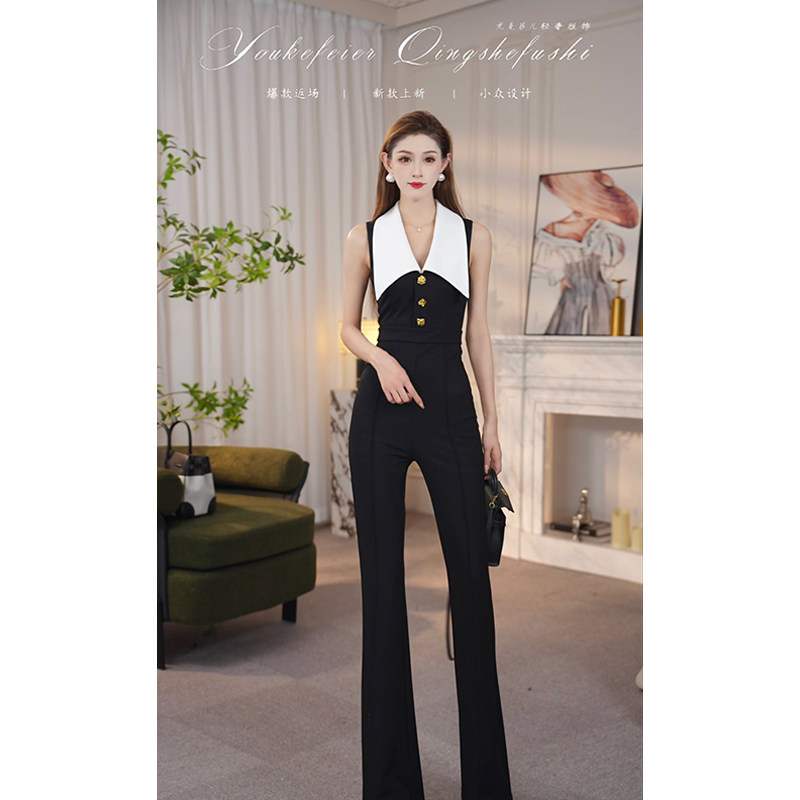 尤克菲儿 原创设计高定轻奢罗马布修身显瘦无袖微喇连体裤