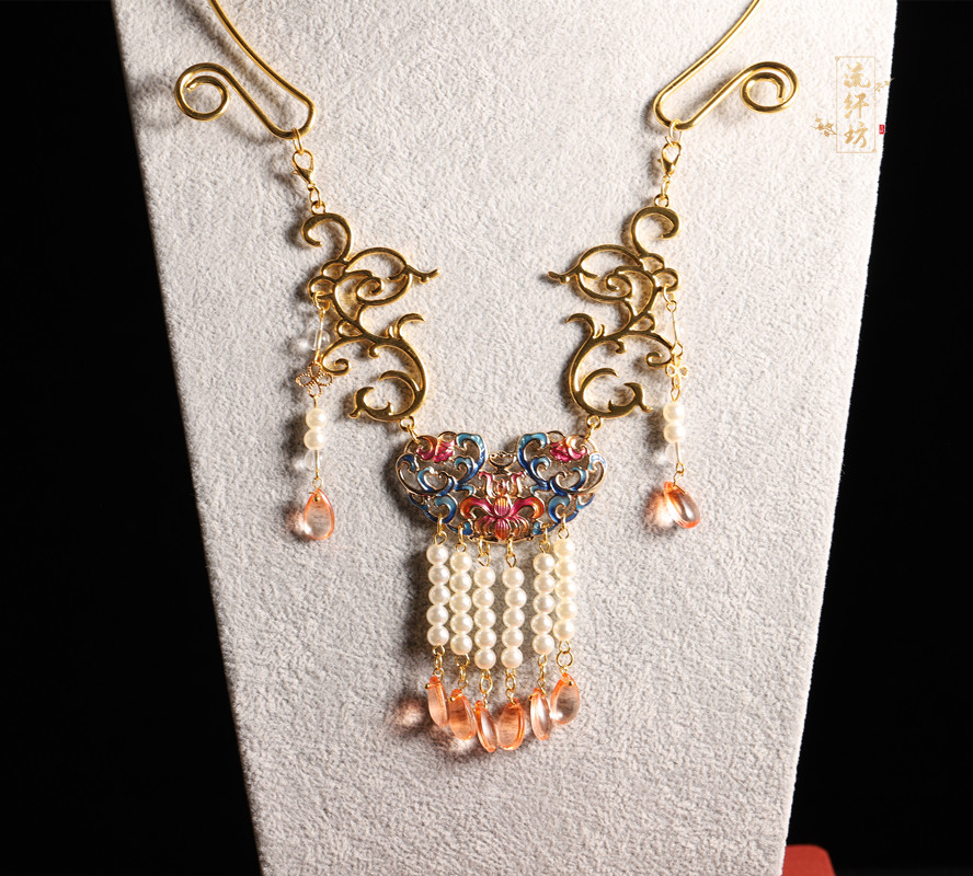 原创璎珞古风项圈景泰蓝流苏烧蓝项链汉服配饰古装饰品古代女明制