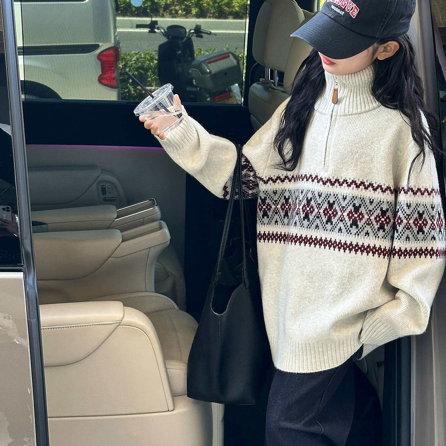 秋冬加厚半高领初中生女孩针织衫