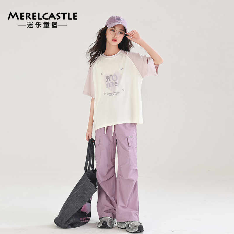 女童夏季套装洋气大童工装裤儿童T恤休闲裤初中生两件套宽松裤子