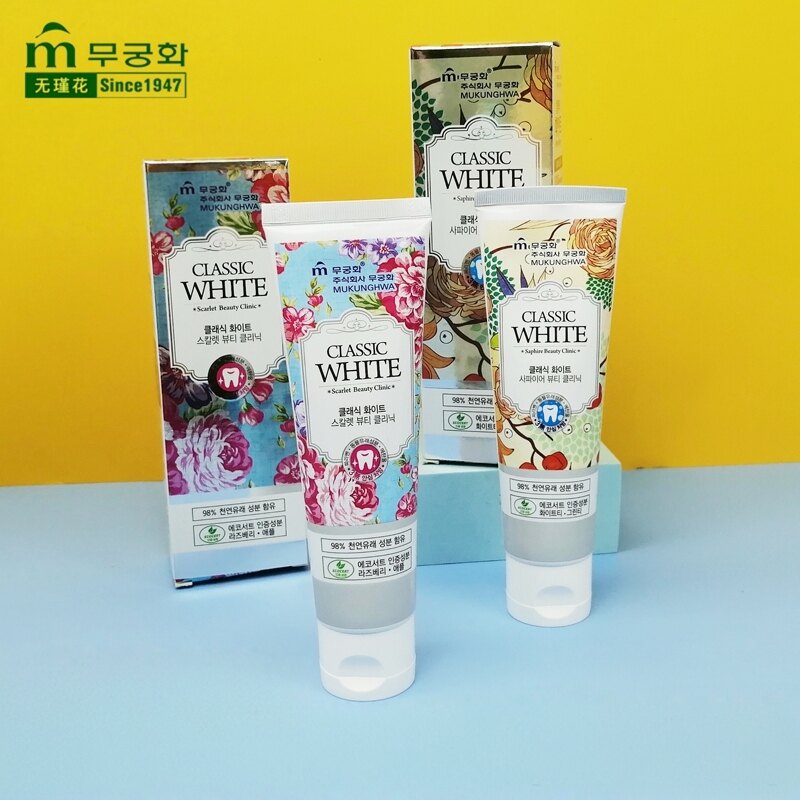 韩国进口无瑾花经典美白美水果茶香薄荷味口气清新茶香無瑾花牙膏