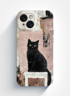 可爱黑猫藏粉色艺术油画适用iPhone16/15promax手机壳华为mate60pro软OPPOreon9苹果14/13vivoX200一加ACE3V