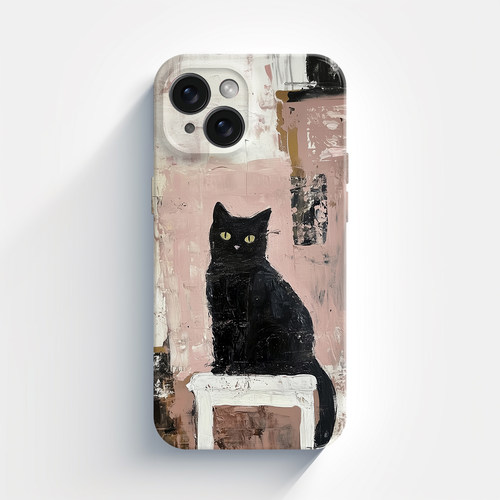 可爱黑猫藏粉色艺术油画适用iPhone16/15promax手机壳华为mate60pro软OPPOreon9苹果14/13vivoX200一加ACE3V