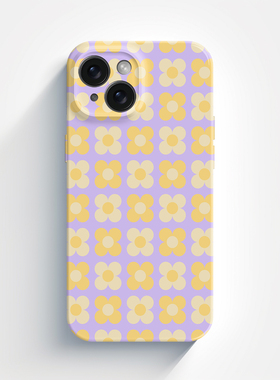 香芋色花朵平铺图案淡紫色适用iPhone16promax手机壳小米15华为P70mate60荣耀200苹果14小众全包nova13菲林