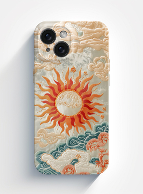 东方美学刺绣太阳适用华为p70mate70硬壳小米15新款红米K80pro苹果16/15promax荣耀300菲林壳vivox200手机壳