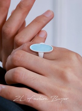 POXIAO椭圆珐琅湖镜面戒指