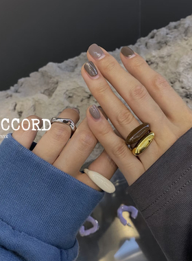 DACCORD咖啡珐琅金色戒指套装