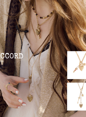 现货25FW新款DACCORD罗马鎏金雕刻心形锁复古长款项链戚薇同款