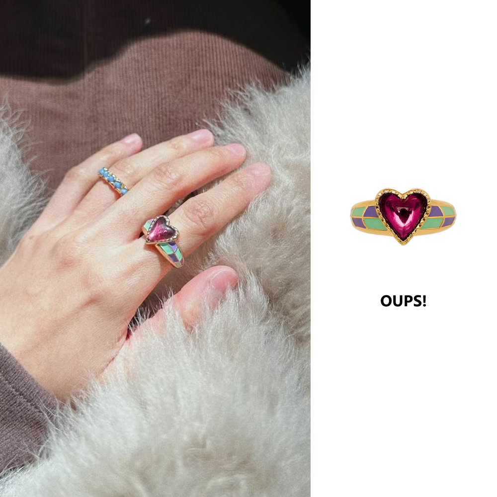 孙千同款紫眼爱心复古戒指