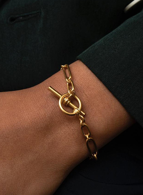 5折清仓Jane Koenig哑光磨砂链条拼接T形扣圆环复古手链官方授权