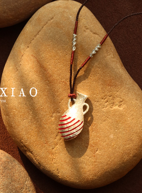 官方授权 PO XIAO纯银拉丝水壶珐琅长款编绳项链纯手工