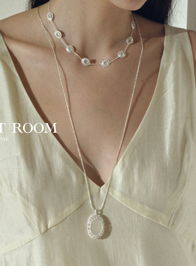 官方授权SOFT ROOM蕾丝天然玉髓黑玛瑙镂空编织白水晶叠戴项链