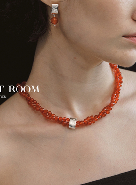 现货SOFT ROOM天然红玛瑙串珠缠绕好事成双项链新年春节红火