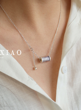 现货PO XIAO纯手工风信紫色珐琅三色堇玑镂雕刻桶珠项链